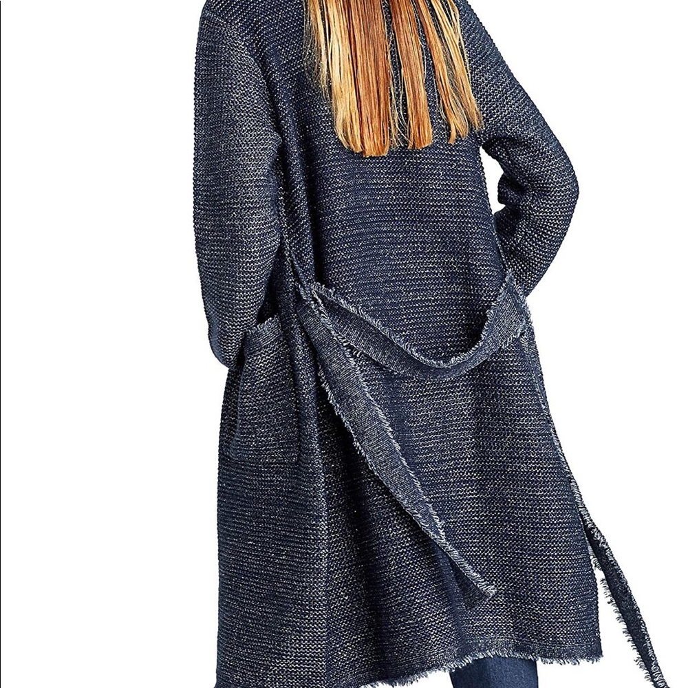 NWT Zara Navy Blue Shimmer Knit Sweater Coat - Picture 4 of 5